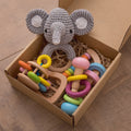 Organic Wooden Baby Crochet Rattle Set - Montessori Sensory Gift Box