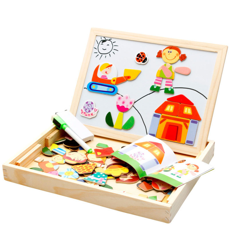 Wooden children's magnetic puzzle imposition
